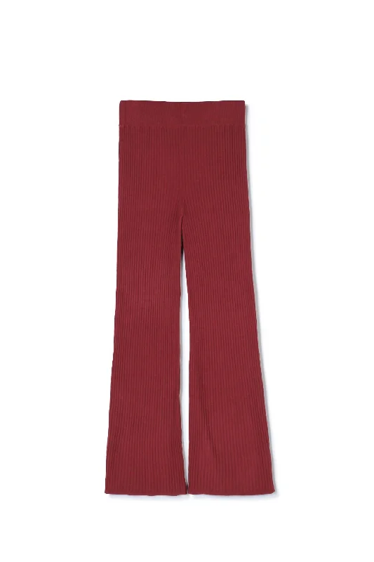 knitted pants cozy -Women's High Waist Ribbed Trouser In Red