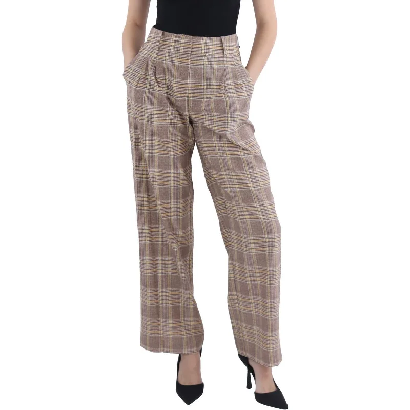 birth year jeans -Womens Houndstooth High Rise Wide Leg Pants