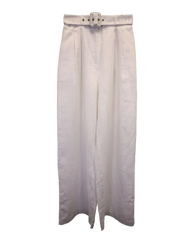 performance jeans -Zimmermann Wavelength Belted Wide-Leg Pants in White Linen